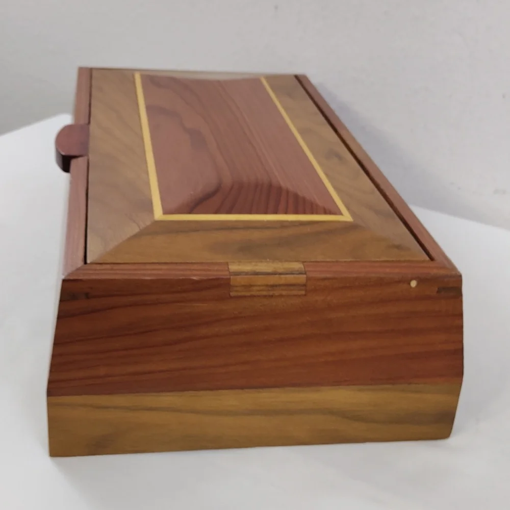 Vintage Contemporary Inlaid  Bevelled Wooden Handmade Jewelry Box